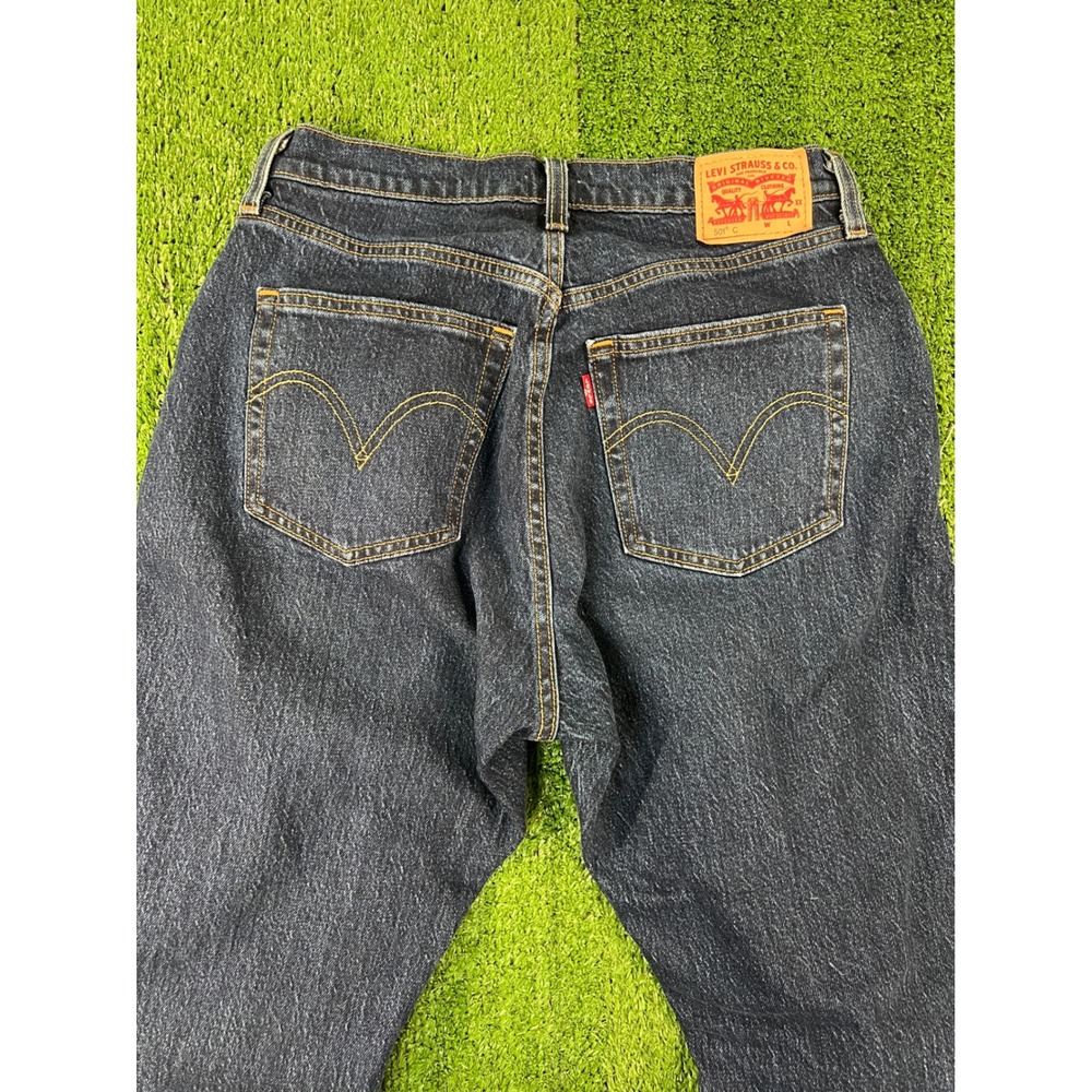 Levis 501 Curve High Rise Straight Leg Jeans Dark Wash Raw Hem Womens 29x30 - Picture 7 of 7
